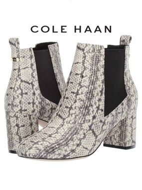 Cole Haan Nitasha Python Gray Leather Bootie Snake Print Chelsea Ankle Boots 7